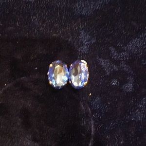 Large blue stone fashion clip on earrings